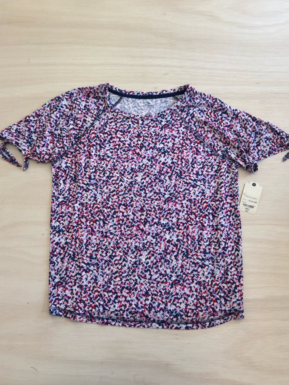 St. John's Bay Short Sleeve Tee in Pink, Navy and White Abstract